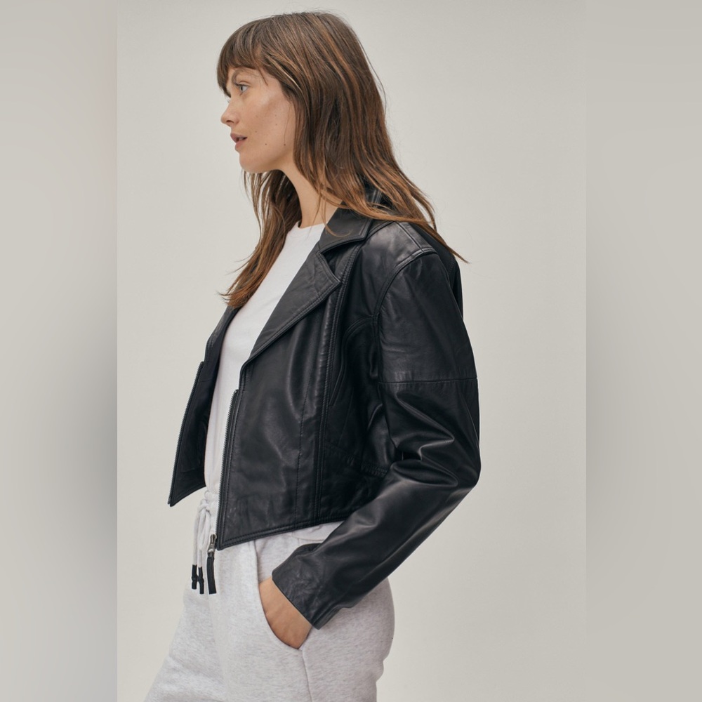 Nasty Gal, Real Leather, Cropped zip up Leather Jacket